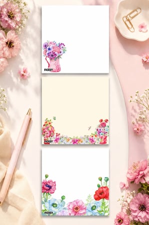 Çiçek Bloknot - 9*9 cm Ebat- 50 Yaprak - Notepad - Memopad - Çizgisiz Not Kağıdı- To Do List