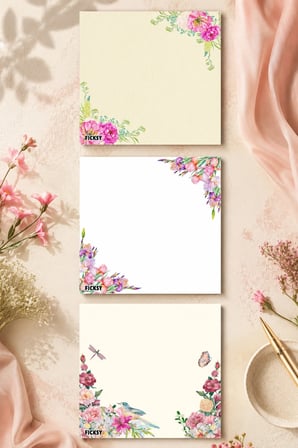 Çiçek Bloknot - 9*9 cm Ebat- 50 Yaprak - Notepad - Memopad - Çizgisiz Not Kağıdı- To Do List
