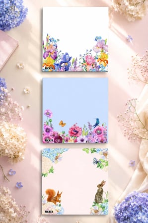 Çiçek Bloknot - 9*9 cm Ebat- 50 Yaprak - Notepad - Memopad - Çizgisiz Not Kağıdı- To Do List