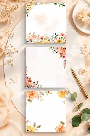 Çiçek Bloknot - 9*9 cm Ebat- 50 Yaprak - Notepad - Memopad - Çizgisiz Not Kağıdı- To Do List