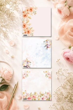 Çiçek Bloknot - 9*9 cm Ebat- 50 Yaprak - Notepad - Memopad - Çizgisiz Not Kağıdı- To Do List