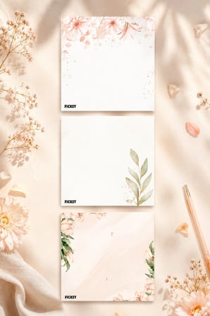 Çiçek Bloknot - 9*9 cm Ebat- 50 Yaprak - Notepad - Memopad - Çizgisiz Not Kağıdı- To Do List