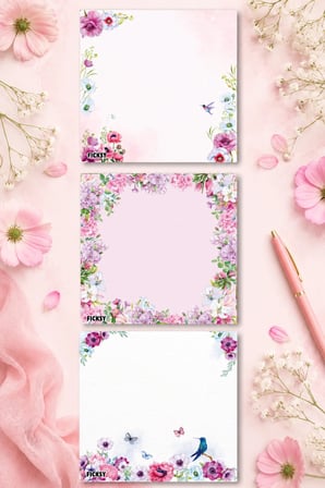 Çiçek Bloknot - 9*9 cm Ebat- 50 Yaprak - Notepad - Memopad - Çizgisiz Not Kağıdı- To Do List