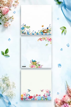 Çiçek Bloknot - 9*9 cm Ebat- 50 Yaprak - Notepad - Memopad - Çizgisiz Not Kağıdı- To Do List
