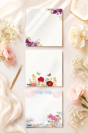 Çiçek Bloknot - 9*9 cm Ebat- 50 Yaprak - Notepad - Memopad - Çizgisiz Not Kağıdı- To Do List