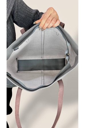 Kadın Süet Geniş Hacimli Fermuarlı Günlük Tote Model Büyük Boy(40x28)