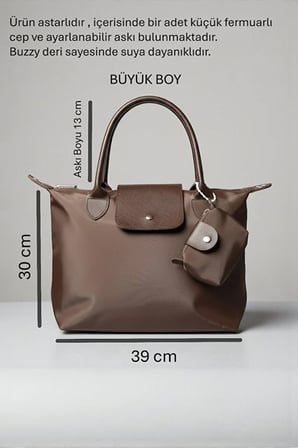 Charmlı Kahverengi Büyük Boy Suya Dayanıklı Kadın Omuz Çantası(30x39)