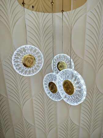Şık Tarz Modern LED Avize Gold Ledli Salon Avize