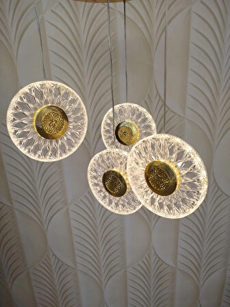 Şık Tarz Modern LED Avize Gold Ledli Salon Avize