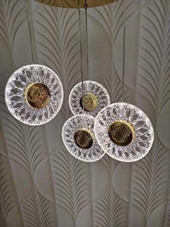Şık Tarz Modern LED Avize Gold Ledli Salon Avize