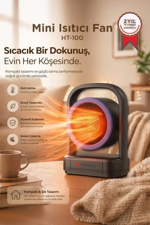 Özel Seri Ofis Masaüstü Modern Mini Isıtıcı Fan HT100 Siyah 500W