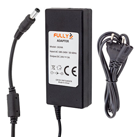 FULLY O-1624A 24 VOLT - 3 AMPER 5.5*2.5 UÇLU PLASTİK KASA MASAÜSTÜ ADAPTÖR