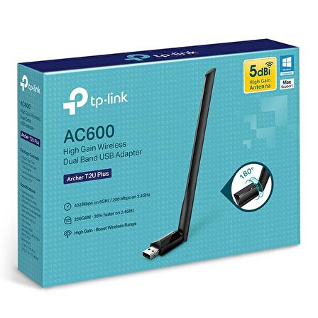 TP-LINK ARCHER T2U PLUS AC600 600 MBPS DUALBAND ANTENLİ USB WIRELESS ADAPTÖR