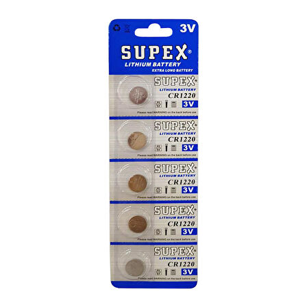 SUPEX CR1220 3 VOLT LİTYUM PİL (5Lİ BLİSTER PAKET)