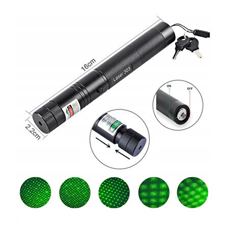 Powermaster OM-1201 18650 Pilli Şarjlı Anahtar Emniyetli Yeşil Lazer Pointer (50 km)