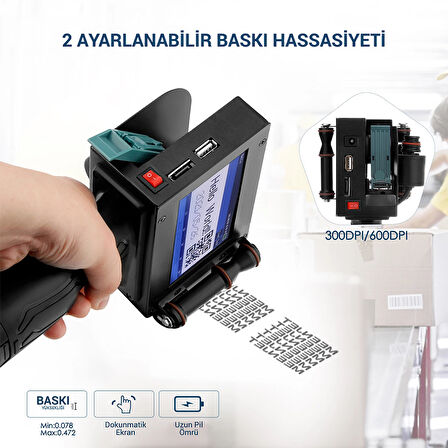 POWERMASTER PM-10878 4.3 DOKUNMATİK EKRANLI ŞARJLI ENDÜSTRİYEL EL TİPİ PORTATİF MÜREKKEP YAZICI