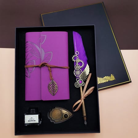 Premium Nostaljik Yazım Günlük Anı Defteri Mürekkepli Kalem Defter Seti