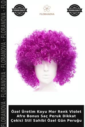 Özel Üretim Koyu Mor Renk Violet Afro Bonus Saç Peruk Dikkat Çekici Stil Sahibi Özel Gün Peruğu