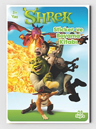 Shrek (Şrek) Boyama Kitabı (20 Tam Sayfa), (Sticker Hediyeli)