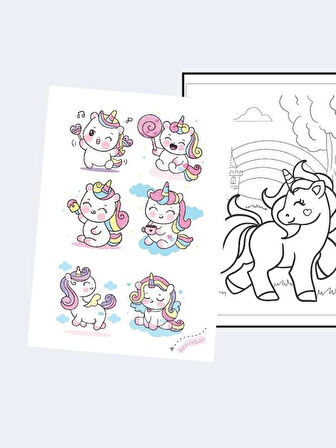  Unicorn Boyama Kitabı (20 Tam Sayfa), (Sticker)