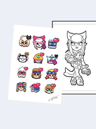 Brawl Stars Boyama Kitabı (20 Tam Sayfa), (Sticker)