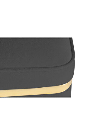 Zengo Gold Twin Line Kare Puf - Antrasit Kumaş, Dekoratif Makyaj Masası Pufu