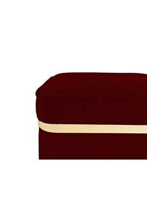 Zengo Gold Twin Line Kare Puf - Bordo Kumaş, Dekoratif Makyaj Masası Pufu