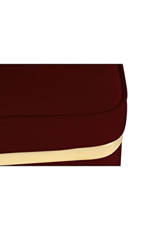 Zengo Gold Twin Line Kare Puf - Bordo Kumaş, Dekoratif Makyaj Masası Pufu