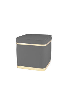 Zengo Gold Twin Line Kare Puf - Gri Kumaş, Dekoratif Makyaj Masası Pufu