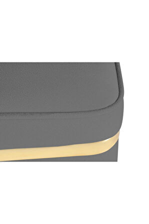 Zengo Gold Twin Line Kare Puf - Gri Kumaş, Dekoratif Makyaj Masası Pufu