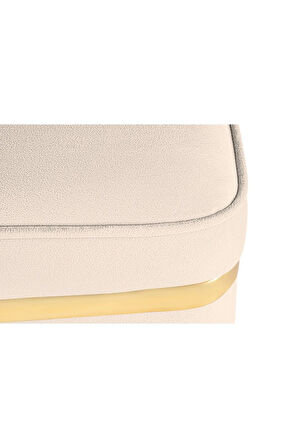 Zengo Gold Twin Line Kare Puf - Krem Kumaş, Dekoratif Makyaj Masası Pufu