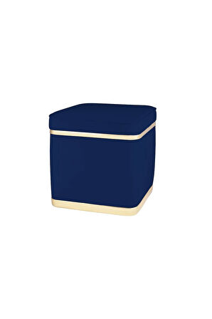 Zengo Gold Twin Line Kare Puf - Mavi Kumaş, Dekoratif Makyaj Masası Pufu