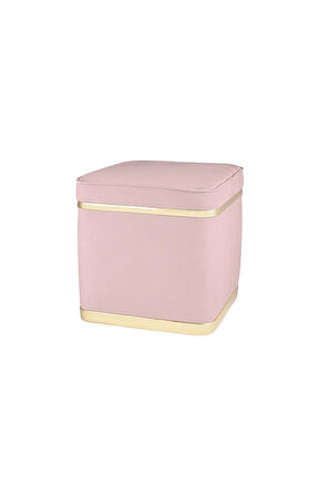 Zengo Gold Twin Line Kare Puf - Pembe Kumaş, Dekoratif Makyaj Masası Pufu