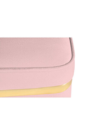 Zengo Gold Twin Line Kare Puf - Pembe Kumaş, Dekoratif Makyaj Masası Pufu