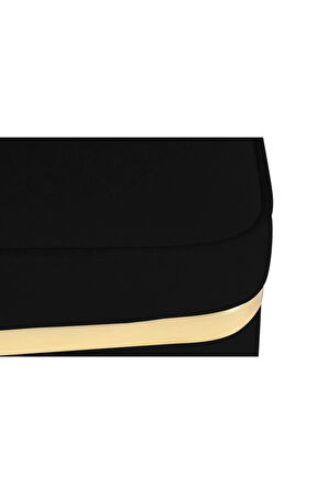 Zengo Gold Twin Line Kare Puf - Siyah Kumaş, Dekoratif Makyaj Masası Pufu