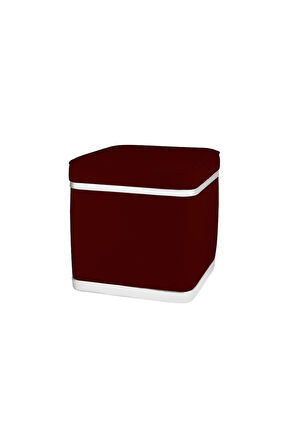 Zengo Silver Twin Line Kare Puf - Bordo Kumaş, Dekoratif Makyaj Masası Pufu
