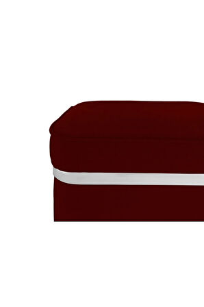 Zengo Silver Twin Line Kare Puf - Bordo Kumaş, Dekoratif Makyaj Masası Pufu