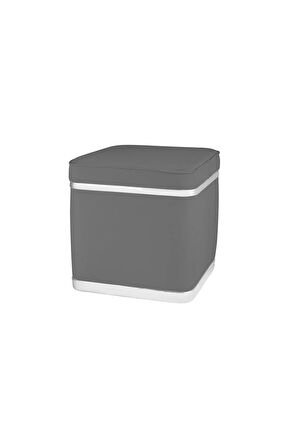 Zengo Silver Twin Line Kare Puf - Gri Kumaş, Dekoratif Makyaj Masası Pufu