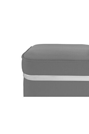 Zengo Silver Twin Line Kare Puf - Gri Kumaş, Dekoratif Makyaj Masası Pufu