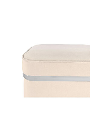 Zengo Silver Twin Line Kare Puf - Krem Kumaş, Dekoratif Makyaj Masası Pufu