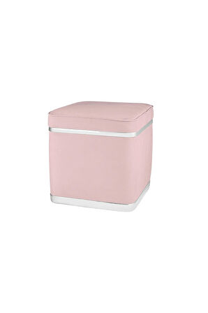 Zengo Silver Twin Line Kare Puf - Pembe Kumaş, Dekoratif Makyaj Masası Pufu