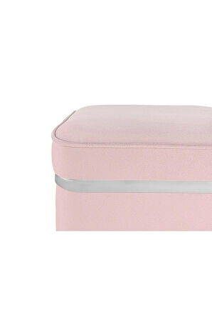 Zengo Silver Twin Line Kare Puf - Pembe Kumaş, Dekoratif Makyaj Masası Pufu