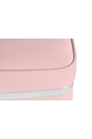 Zengo Silver Twin Line Kare Puf - Pembe Kumaş, Dekoratif Makyaj Masası Pufu