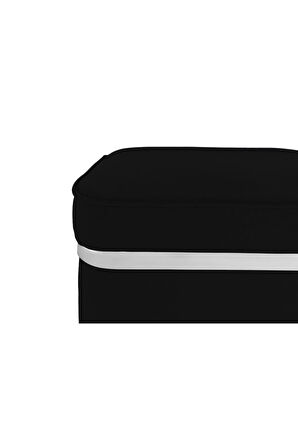Zengo Silver Twin Line Kare Puf - Siyah Kumaş, Dekoratif Makyaj Masası Pufu