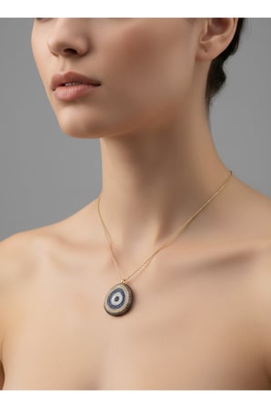Oval Zirkon Taşlı Nazarlık Kolye