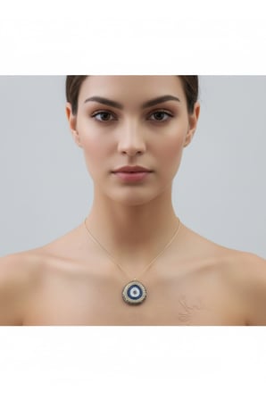 Oval Zirkon Taşlı Nazarlık Kolye