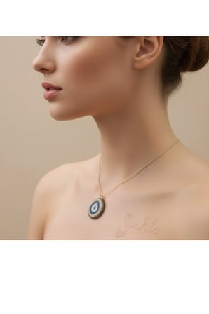 Oval Zirkon Taşlı Nazarlık Kolye