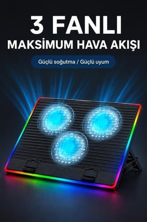 Delux Serisi Laptop Soğutucu CF10 Siyah Fanlı Stant Cihaz Standı Bilgisayar Altı