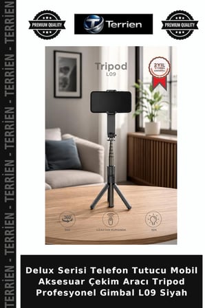 Delux Serisi Telefon Tutucu Mobil Aksesuar Çekim Aracı Tripod Profesyonel Gimbal L09 Siyah