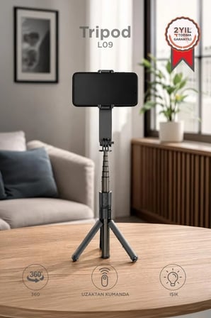 Delux Serisi Telefon Tutucu Mobil Aksesuar Çekim Aracı Tripod Profesyonel Gimbal L09 Siyah